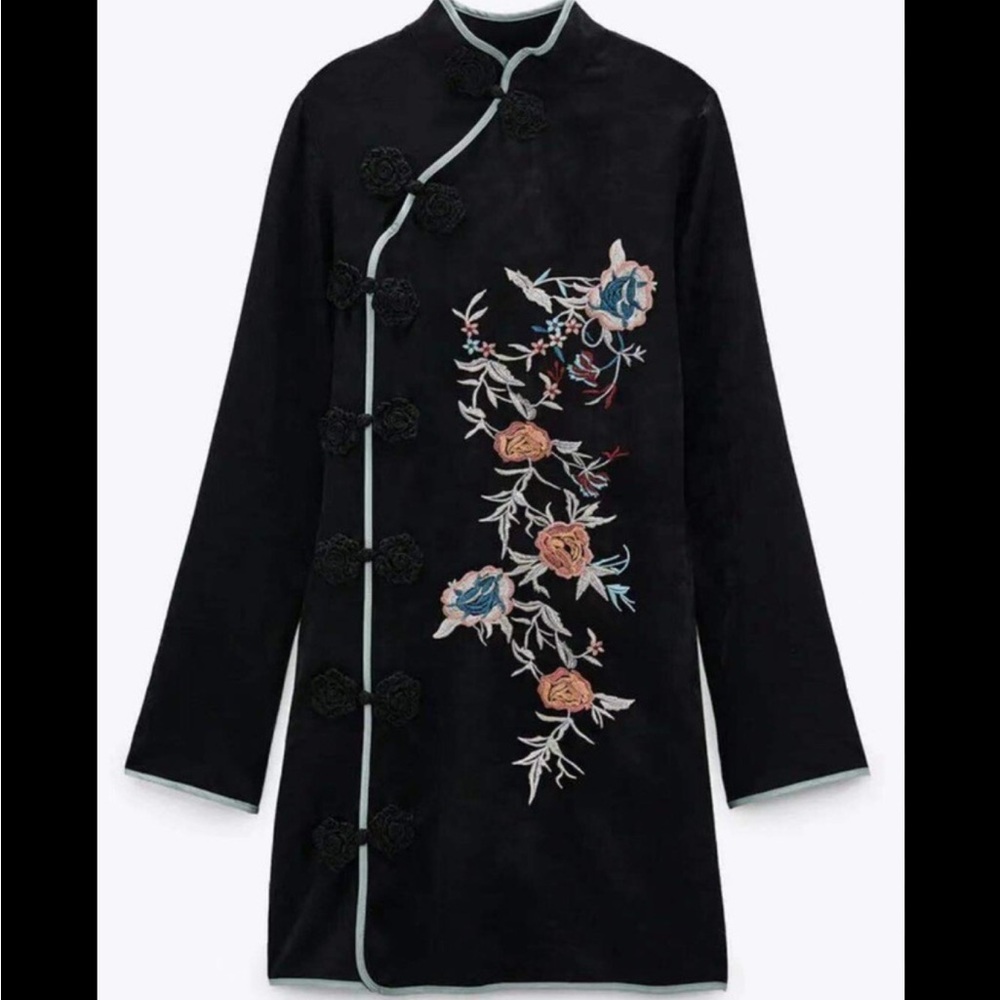 Zara Embroidered Black Floral Dress
